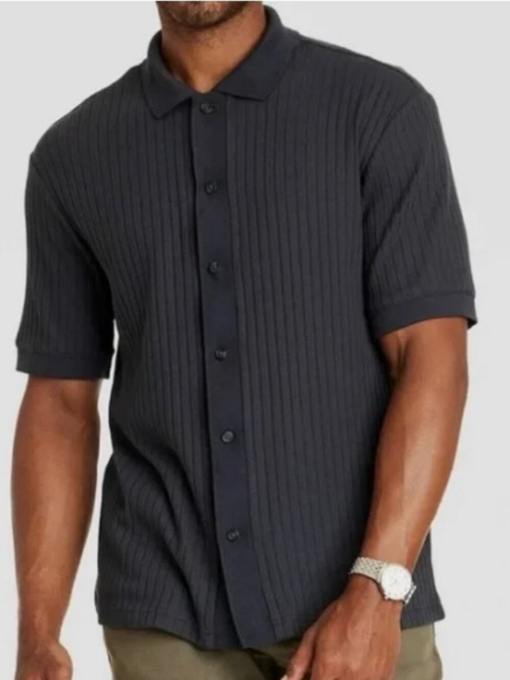 NWT Men's Size Large Full Button Polo Shirt - Goodfellow & Co, Deep Gray